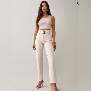 Reformation Cynthia Belted High Rise Straight Jeans in Bone Cream Size 24